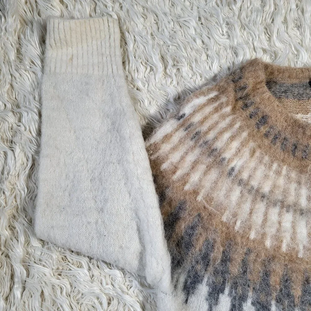 Banana Republic Alpaca Fair Isle Knit Sweater XL Beige Gray Nordic Winter Warm - Picture 5 of 9